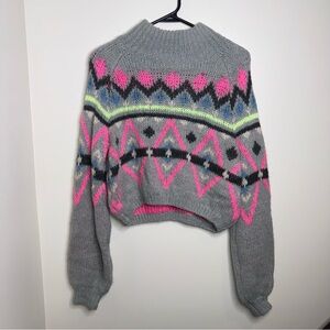 🖤Gray and Pink Neon Patterned Women's Sweater